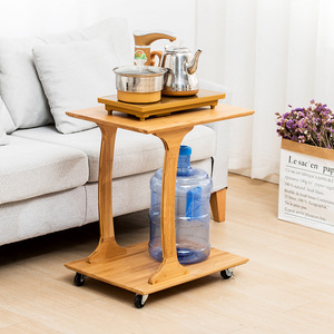 Movable Wood Coffee <b>Table</b> <b>With</b> <b>Wheels</b> Small Living Room Tea <b>Table</b> Modern Apartment <b>Side</b> <b>Table</b> Natural Color E Shape Design - Product Image 1