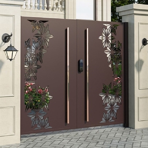 Barrière d'entrée de luxe en métal pour jardin, 4*<span class=keywords><strong>3m</strong></span>, en aluminium, motif floral, double <span class=keywords><strong>portail</strong></span> <span class=keywords><strong>battant</strong></span> avec serrure intelligente - Product Image 1