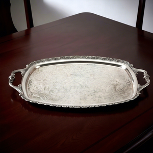 Bandeja de Servir Plateada de Lujo con Diseño Floral, Asa de Metal Pulido, Uso Residencial, Bodas, Eventos y Regalos - Product Image 1