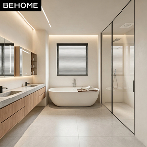 Mobile Bagno Personalizzato con Doppio Lavabo, Vasca Freestanding e <span class=keywords><strong>Box</strong></span> <span class=keywords><strong>Doccia</strong></span> in Vetro per Villa, Hotel, Appartamento - Arredamento Bagno - Product Image 2
