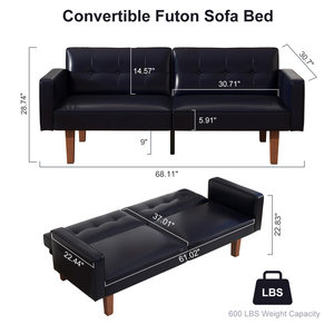 Sofá Cama Moderno de Tela Marrón, Deslizante, Curvo, Elegante, Económico, con Estructura Metálica Corta, Plegable, con Futón para 2 Personas - Product Image 5