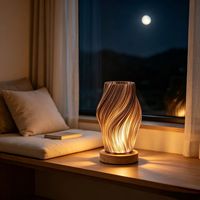 Lámpara de Escritorio LED Moderna Minimalista Nórdica, Impresa en 3D, con Botón USB, Luz Nocturna para Dormitorio o Estudio, Diseño de Ondas de Agua, Decorativa y Cálida