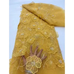 3D hoa ren vải french Tulle Ren Vải cho đám cưới buổi tối ăn mặc sequin lưới vải ren cho phụ nữ