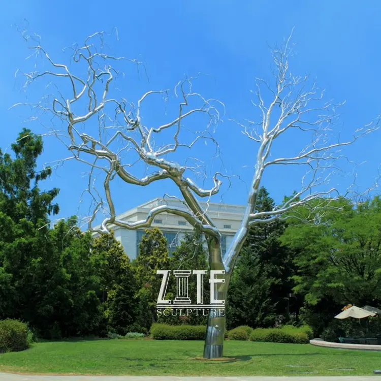 Statuette métallique, grande taille, sculpture d'arbre de vie, en acier inoxydable, art extérieur, jardin