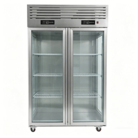 Réfrigérateur vitrine à double porte en verre avec refroidissement par air en acier inoxydable pour pâtisserie, boulangerie, congélateur commercial