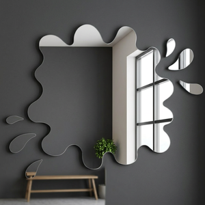 Espejo de Pared Moderno Contemporáneo Estilo Granja, Diseño Abstracto Ondulado, Pantalla LED de Vidrio, Arte Decorativo para Navidad - Product Image 1
