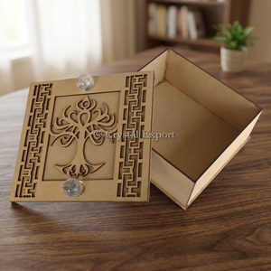 Tree of Life <b>Wooden</b> Jewelry <b>Box</b> <b>with</b> Crystal Quartz Handmade Square MDF Gift <b>Box</b> Customizable From Gujarat - Product Image 3