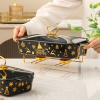 Plaque de cuisson rectangulaire en céramique de style nordique avec cadre en fer Vaisselle d'hôtel jetable pour assiettes de fête de Noël occidentale
