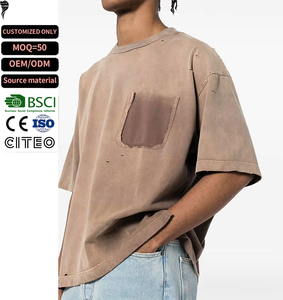 T-shirt Homme Effet Délavé Personnalisé à Manches Courtes – Lavage Acide Usé - Product Image 1