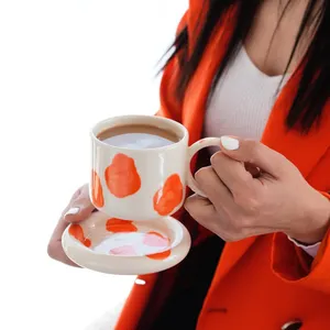 Novelty handicraft painted cappuccino cups mini coffee ceramic tea cup with saucer