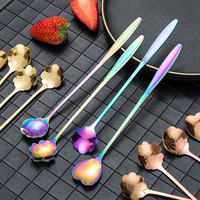 Ensemble de cuillères décoratives en forme de fleur, en acier inoxydable, à long manche, pour café, dessert, mélange, bar, cuillère à remuer, pour la maison, le café, 4 pièces