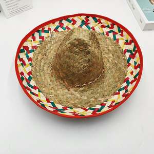 Sombrero de Paja Tejido a Mano Estilo Mexicano al por Mayor, Sombrero de Sol Personalizado de Fibra de Bambú Natural, Suministros para Fiesta, Carnaval, Fotomatón, Ala Flexible - Product Image 4