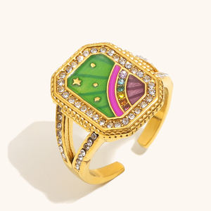 Dingran Kleurrijke Emaille <span class=keywords><strong>Tarot</strong></span> Zegelringen Set Mode Zirkoon Sieraden 18K Vergulde Roestvrijstalen Ringen - Product Image 4