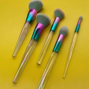 Lot de 5 pinceaux de maquillage à poils en nylon, résistants à l'humidité, avec manche transparent brillant et coloré, pour le visage, le correcteur, le estompeur et le rasage - Product Image 6