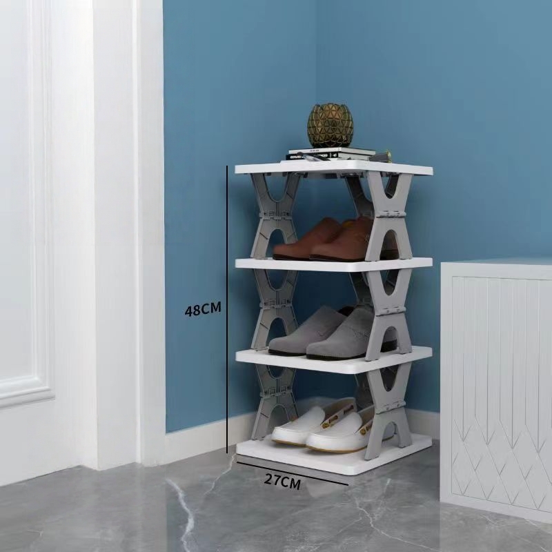 Installation-free folding shoe rack-x-shape gray-4 tiers