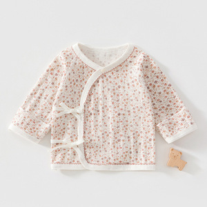 Haut kimono pour nouveau-né 0-1 mois, en coton jacquard tricoté doux, à manches longues, à nouer, sous-vêtement pour bébé, tenue quotidienne pour <span class=keywords><strong>la</strong></span> maison - Product Image 1