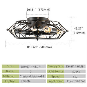 Ventilador de techo contemporáneo con aspas negras naturales, motor invertido, luz E26 y control remoto - Product Image 6