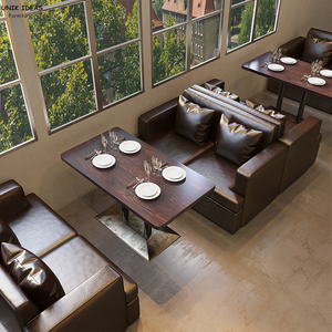Industrial Style Coffee Shop Booth Sofa With <strong>Table</strong> and Chair Retro Design Restaurant Dining <strong>Table</strong> Chair Wooden Leisure Furniture - Product Image 3