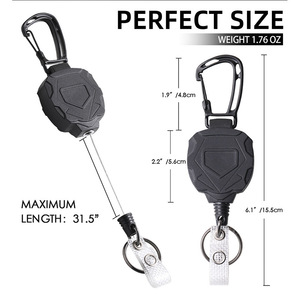 En stock, porte-clés essentiel pour la pêche en plein air, en fil d'acier noir, antivol, avec boucle à tirage facile - Product Image 4