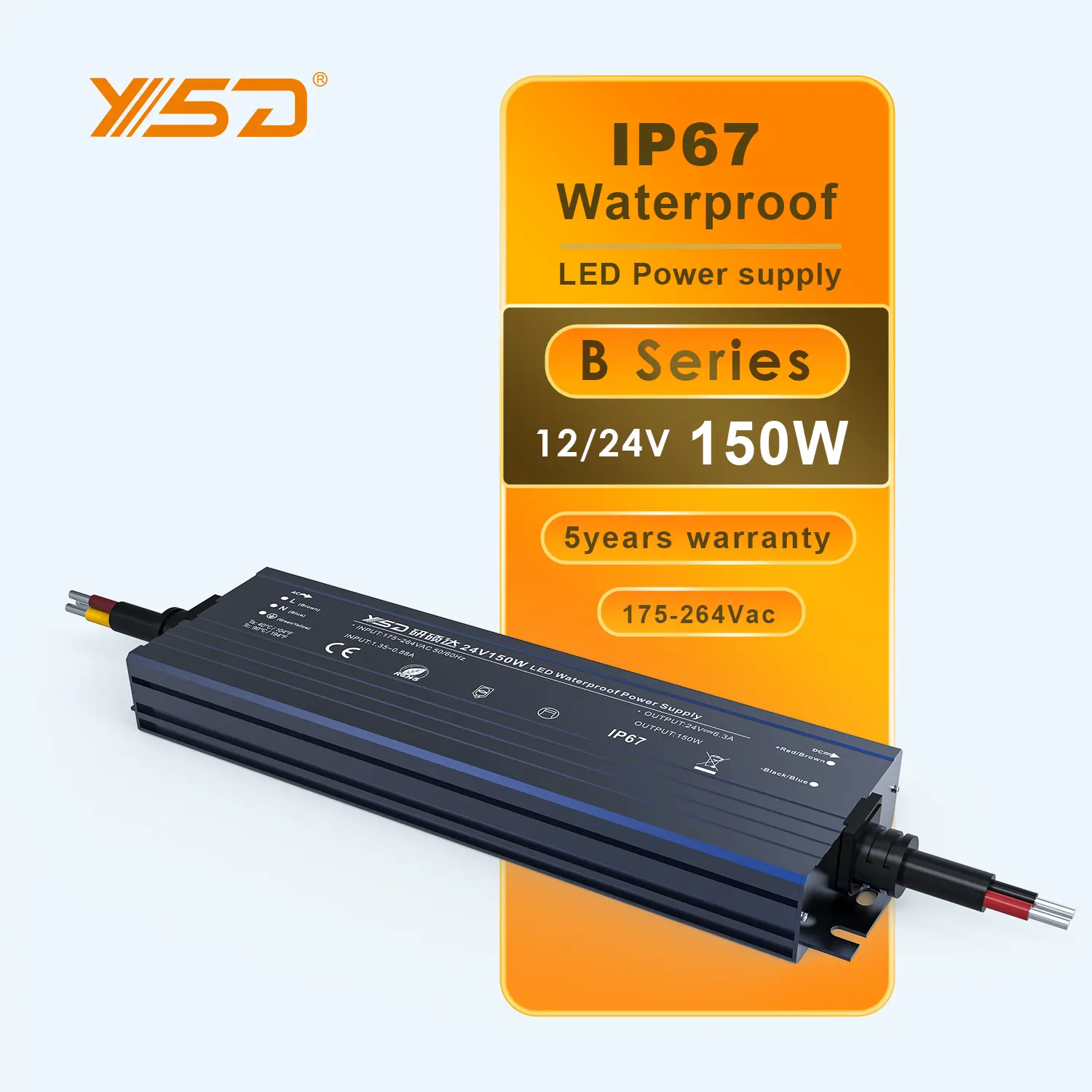 IP67150ワット電源YSD220vacから12vdc変圧器24VIP67100ワット200w電源220vacから24v6.25aLEDドライバー