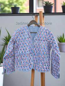 Ethnic Design Hand Block Printed Cotton Quilted <b>Jacket</b> Soft Warm Handmade Outerwear Ideal For Casual And Formal Wear - Product Image 3