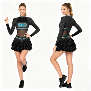 Uniformes Personalizados <span class=keywords><strong>de</strong></span> Animadoras Escolares Azules y Amarillos con Pedrería para Jóvenes, <span class=keywords><strong>Ropa</strong></span> Deportiva para el Día del Partido - Product Image 1