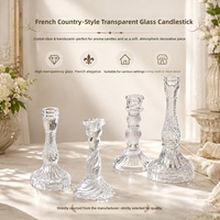 Support de bougie en verre transparent décoratif vintage en cristal pour bougie longue, centre de table pour mariage, fête, maison