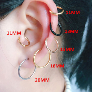 Vente en gros de boucles d'oreilles créoles à ressort non-percantes pour cartilage |   Anneaux de nez et de lèvres factices en acier inoxydable |   Multicolores et plusieurs tailles - Product Image 3