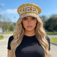 En stock, chapeau de capitaine en sequins dorés, perles et strass, chapeau de fête scintillant pour le festival Burning Man