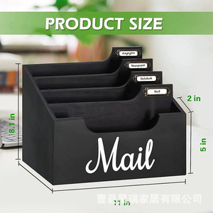 Wooden Desktop Mail Organizer Black Solid Wood Rectangle Standing Type <b>Document</b> Receipt <b>Storage</b> Office Organization <b>Box</b> - Product Image 4
