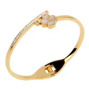 Mode High-End-Boutique goldenen Titan Stahl Schmuck Geschenke Damen Edelstahl Armband mit Strass Muschel Blätter