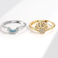 Cincin Pasangan Surgawi Matahari dan Bulan yang Dapat Ditumpuk, Matahari dan Bulan Bersinar Bersama, Janji Persahabatan, Set Cincin Wanita