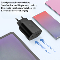 Cargador PD de 25 W con Enchufe Europeo, USB Tipo C + USB-A, Salida Dual, Carga Rápida, Adaptador de Corriente, Cargador de Teléfono Portátil de Viaje