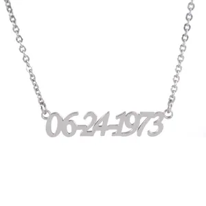 Gold plated Custom Stainless Steel Personalized Date of Birth necklace