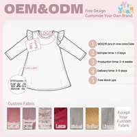 Lockeres Swing-Kleid für Mädchen mit langen Ärmeln, einfarbig rosa, Rundhalsausschnitt, Rüschen an den Schultern, weicher, dehnbarer Stoff, einfaches Alltagskleid für Kinder