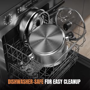 Ensemble de casseroles et poêles antiadhésives <span class=keywords><strong>en</strong></span> acier inoxydable avec logo personnalisé, couvercles <span class=keywords><strong>en</strong></span> verre amovibles, pour la cuisine à domicile - Product Image 3