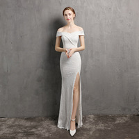 Robe de soirée sexy pour femmes, sans bretelles, en satin, brodée de paillettes, silhouette sirène/trompette, soutien-gorge intégré