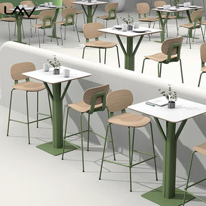 Table à manger moderne et simple pour hôtel restaurant, café, bistro, cadre en métal, dessus en bois, meubles de table ronde verte - Product Image 2