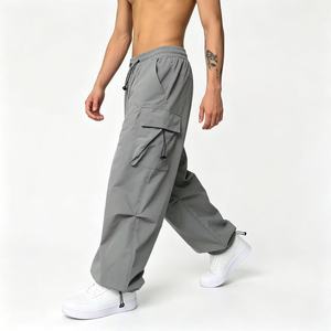 Pantalon <span class=keywords><strong>cargo</strong></span> ample et oversize pour homme de haute qualité, taille élastique, <span class=keywords><strong>en</strong></span> coton noir uni, style streetwear décontracté, taille mi-haute - Product Image 3