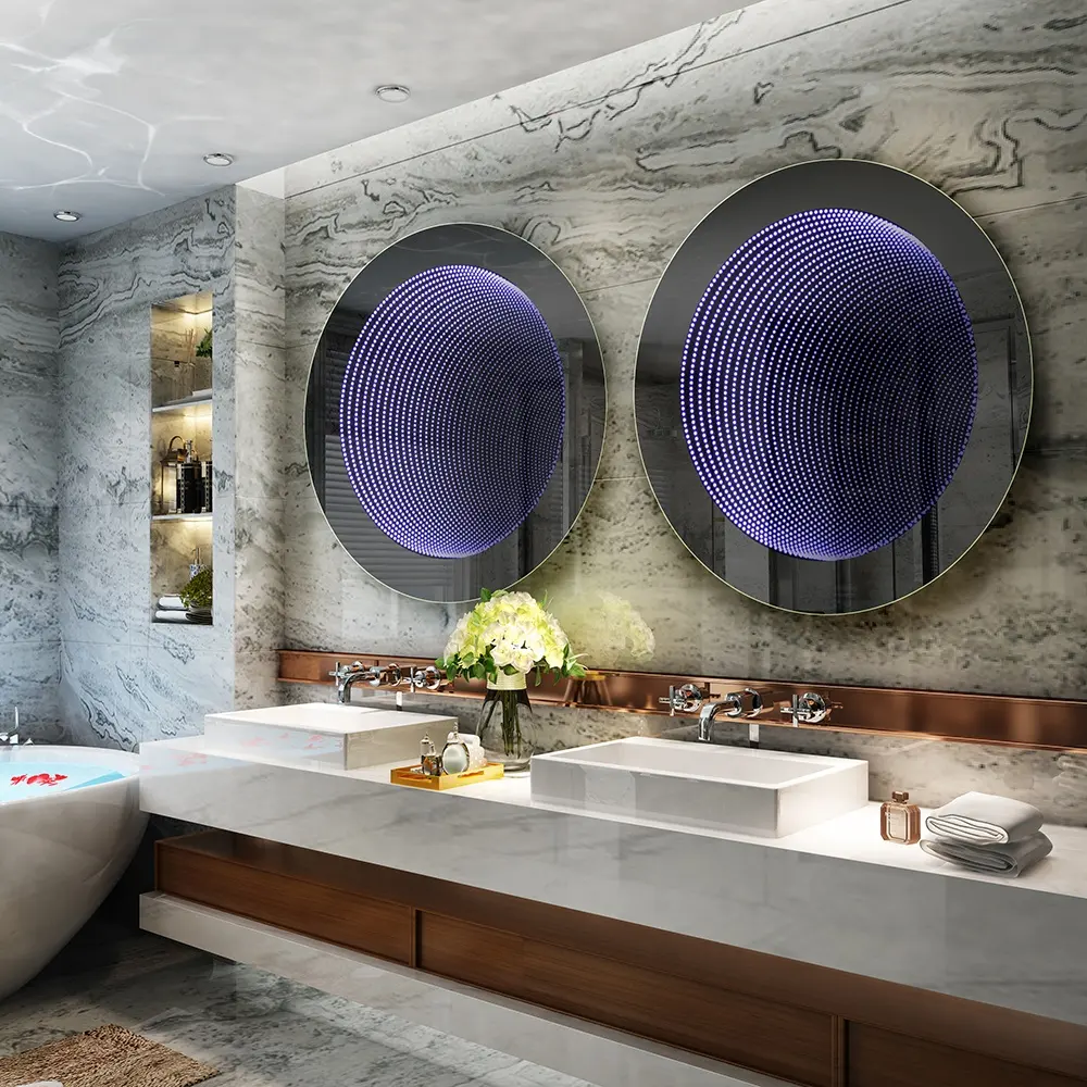 Modern Dinding 3D Cermin Sihir Terowongan Kamar Mandi LED Infinity Cermin