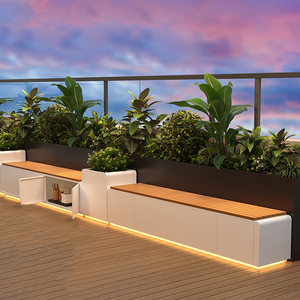 Grand banc moderne carré en fer forgé pour le repos dans les rues, stand extérieur, bac à fleurs, piscine à fleurs pour balcon, jardinière extérieure - Product Image 5