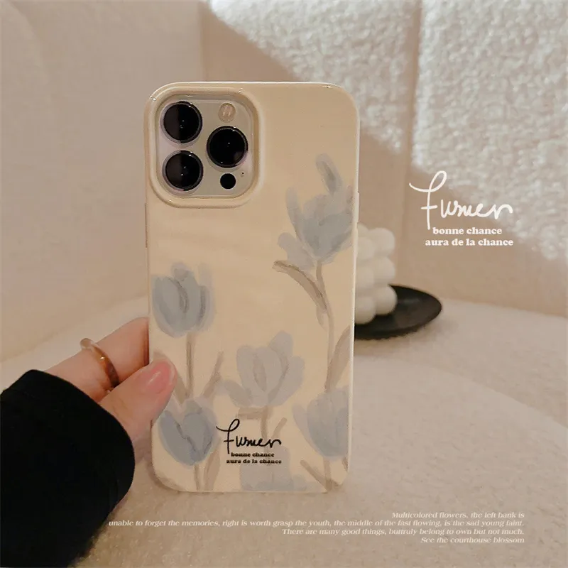 New Blue Tulip Thích Hợp Cho 13 Promax Trường Hợp Điện Thoại Apple 15 14 Cho Iphone 15 13 Nhẹ Nhàng Nghệ Thuật 11 Silicone 12 Bìa