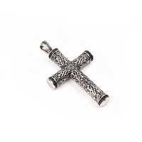 Pendentif Croix Filigrane en Acier Inoxydable 316L Personnalisé, Pierres Noires Vintage Tubulaires, Breloque Antique, Bijoux Gothiques en Gros