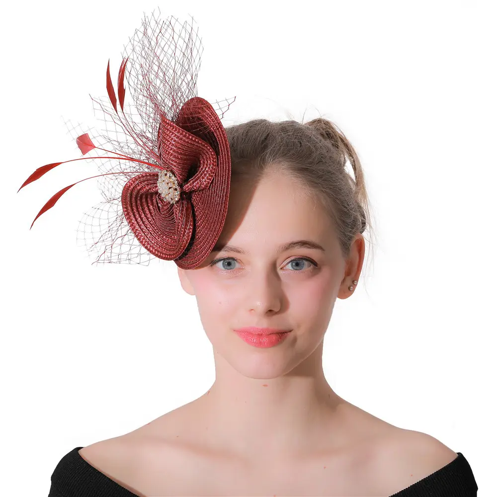 Flower Feather wholesale fascinator hats for ladies Kentucky Derby Tea Party Headwear with Hair Clip for Women or Girl