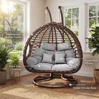 Fauteuil suspendu double en osier de luxe moderne, résistant aux UV, avec accoudoirs, en forme de nid d'oiseau, pour intérieur, extérieur et balcon