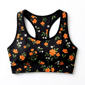 Soutien-gorge de sport à imprimé floral pour femme, maintien moyen, respirant, pour yoga, gym, MMA, boxe, vêtements de sport personnalisés par sublimation - Product Image 1