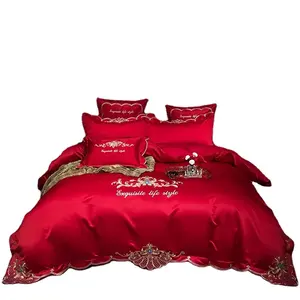 European Style Cotton Satin Jacquard Bedspread Set Luxury Wedding Bed Set