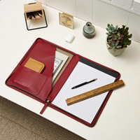 Porte-documents A4 personnalisé en cuir PU rouge avec fermeture éclair pour documents professionnels