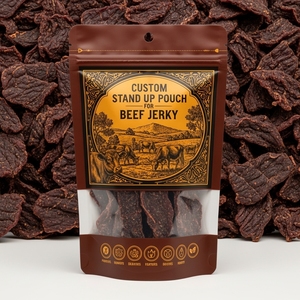 Custom Printed Beef Jerky Mylar Pouches Heat Sealed Moisture <b>Proof</b> with Window Stand Up Ziplock OEM Service for Snacks - Product Image 2