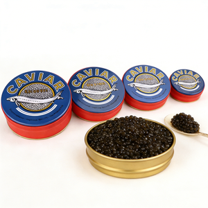 Caja de Lata para Alimentos de Grado Alimenticio, 30g, 50g, 100g, <span class=keywords><strong>1kg</strong></span>, Latas Metálicas para Envasado de Alimentos, Lata de Caviar Azul con Banda Dorada, Latas de Caviar al Vacío - Product Image 1